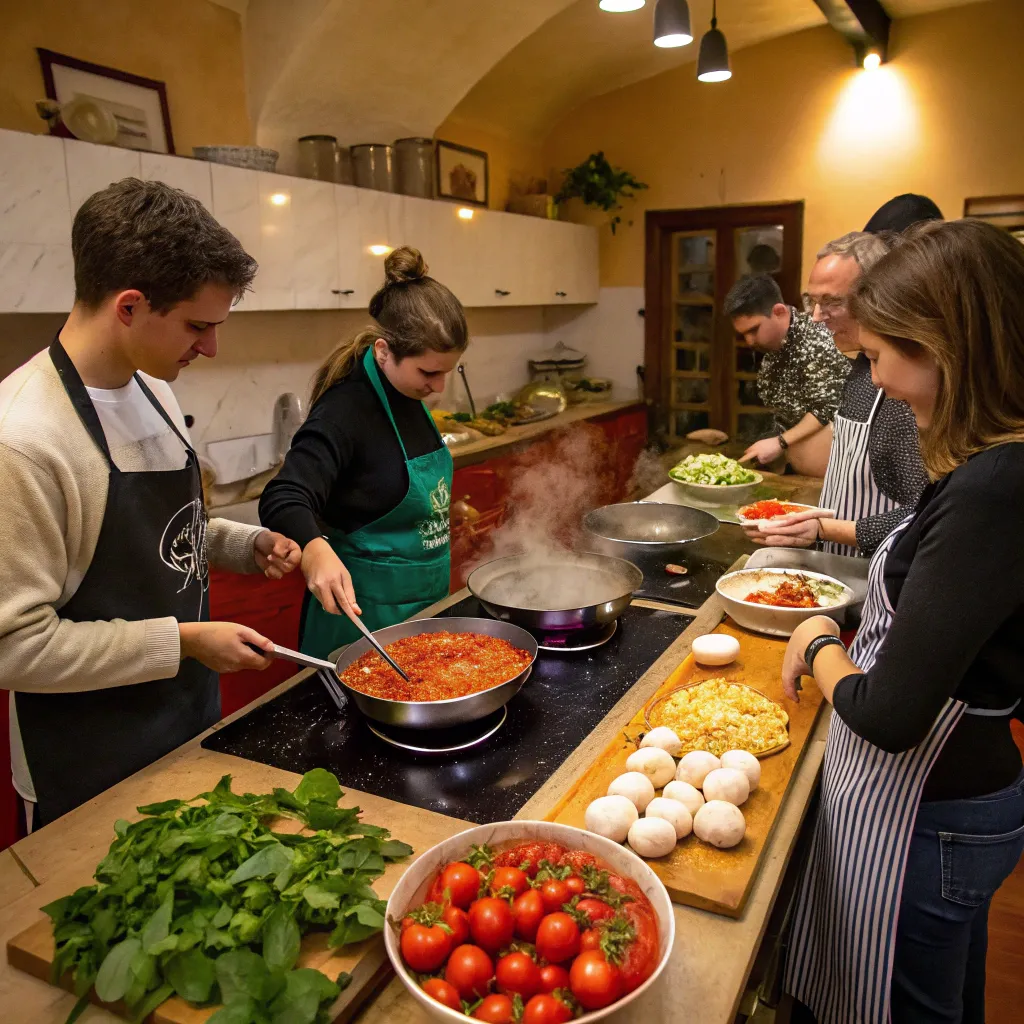 Italian cooking class in session