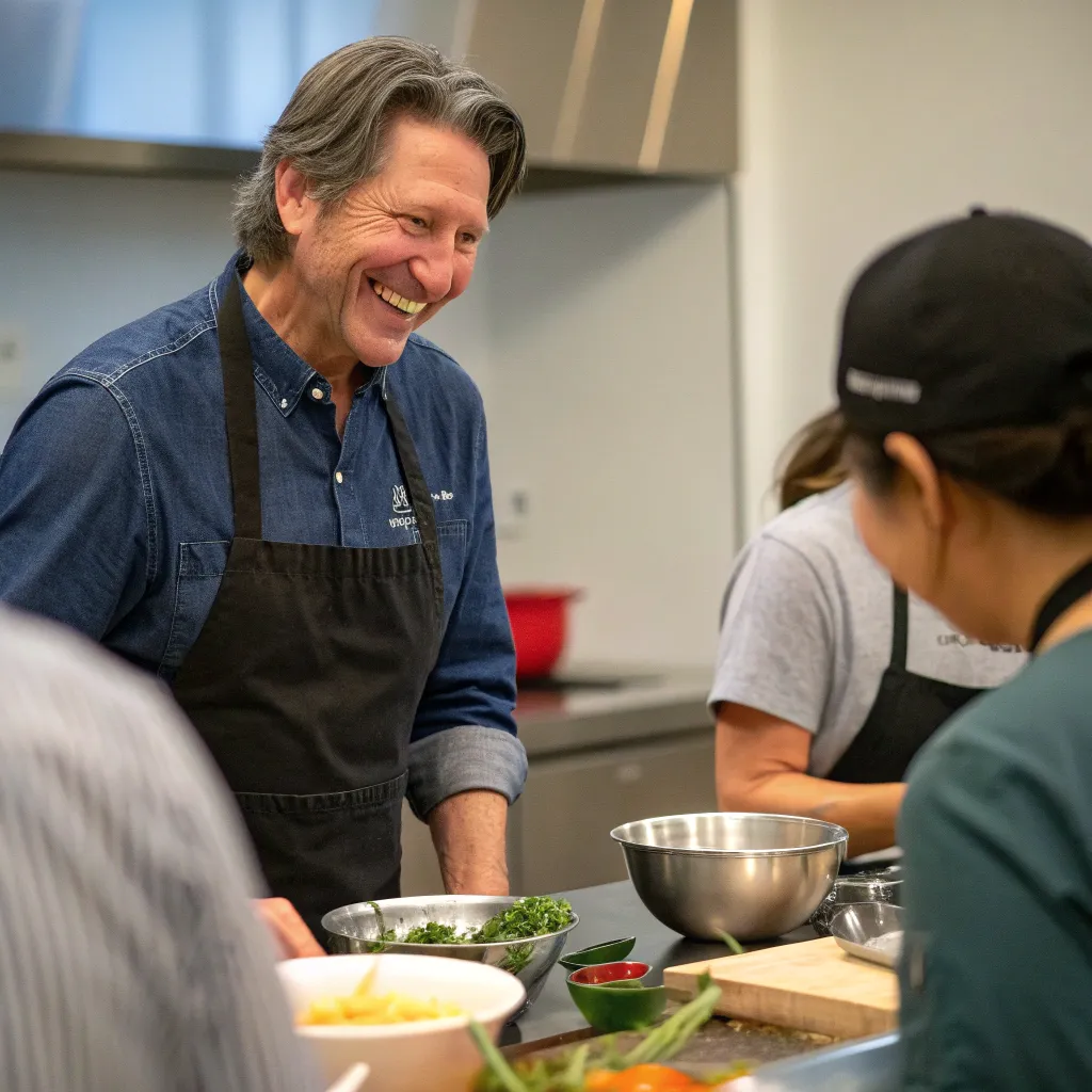 John Doe smiling at a cooking class